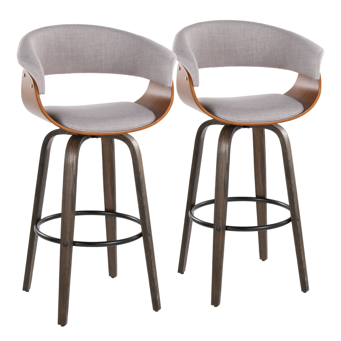 Vintage Mod - Mid Century Modern Fixed Height Barstool With Swivel &amp; Round Footrest (Set of 2)