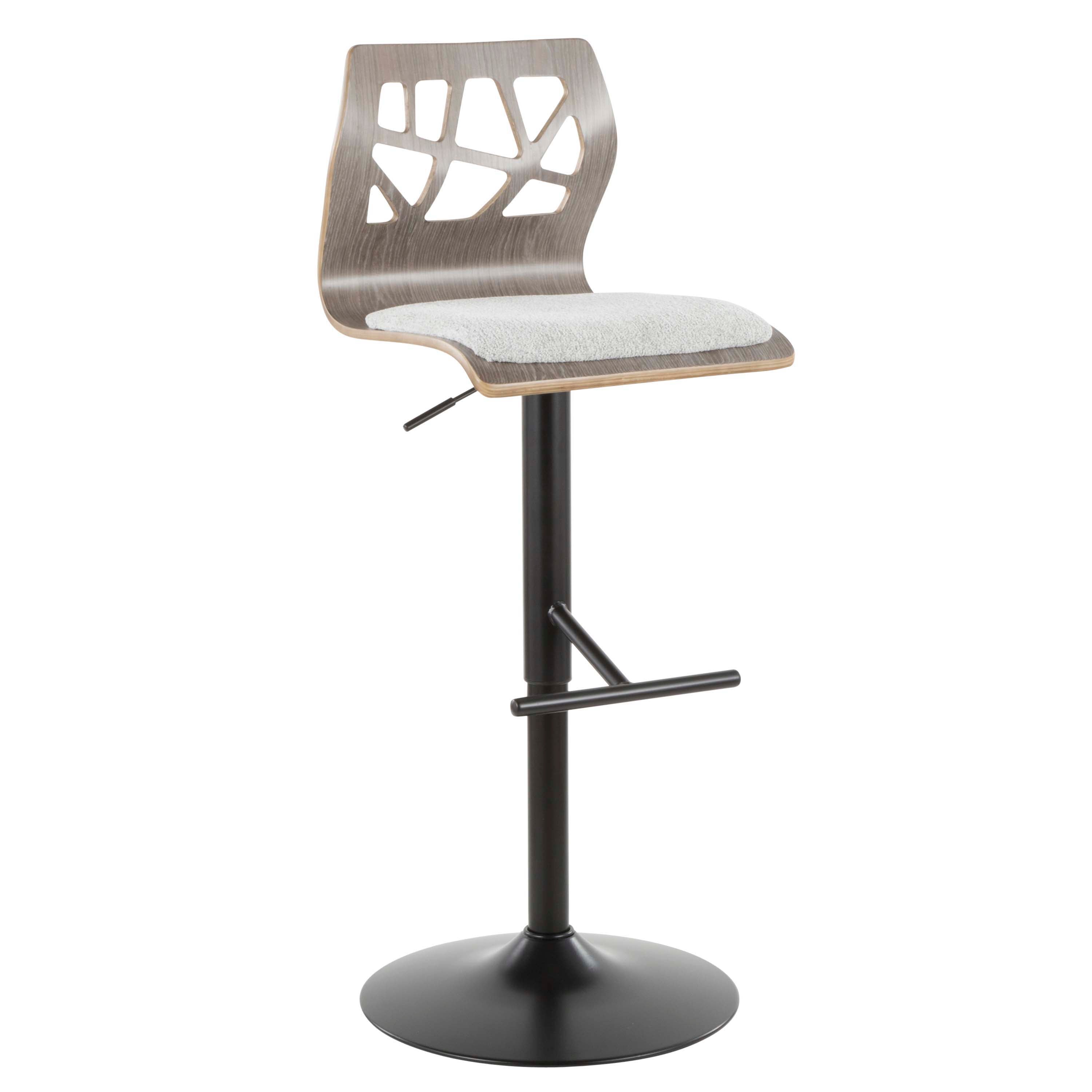 Folia - Mid Century Modern Adjustable Barstool With Swivel &amp; Rounded T Footrest (Set of 2)