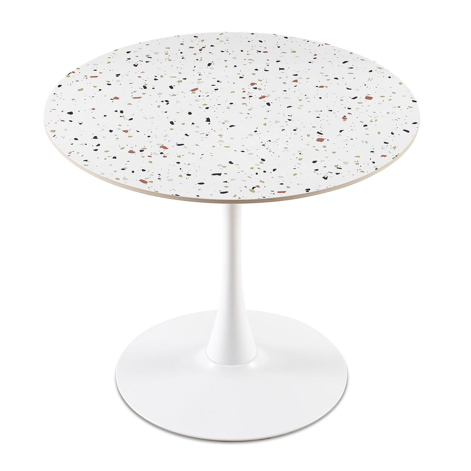 Mid-Century Stone Round Dining Table For Dining Room, Living Room, Cafe, Easy Clean - White