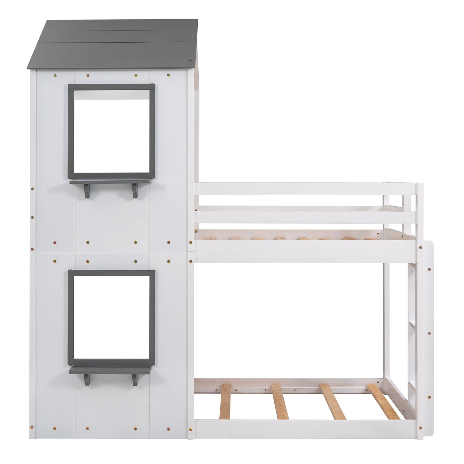 Bunk Bed Wood Bed &amp; Roof, Window, Guardrail, Ladder