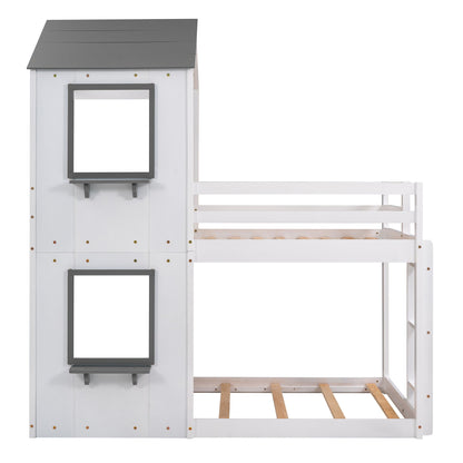 Bunk Bed Wood Bed &amp; Roof, Window, Guardrail, Ladder