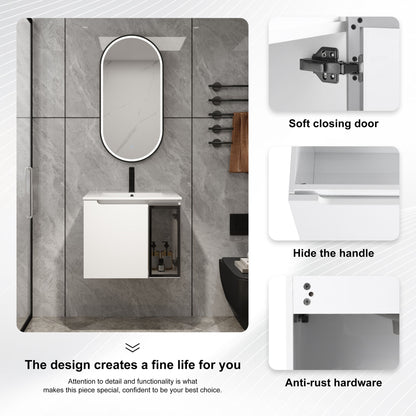 Wall Mounted Bathroom Vanity With Sink, 2 Soft Close Doors, Cabinet &amp; Half Door