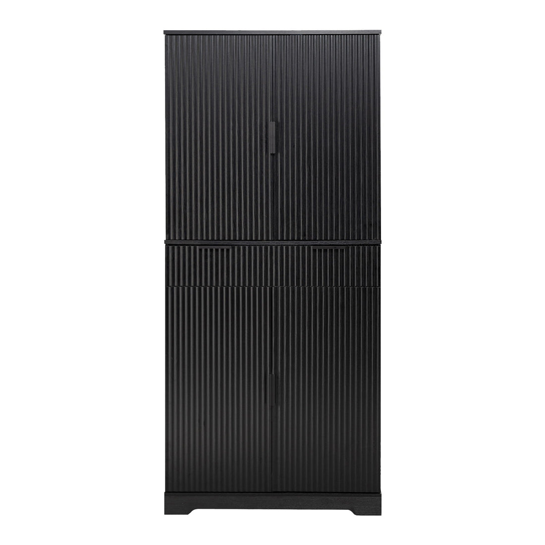Fluted Kitchen Pantry Cabinet With 3 Keyboard Drawers &amp; 6 Adjustable Door Shelves