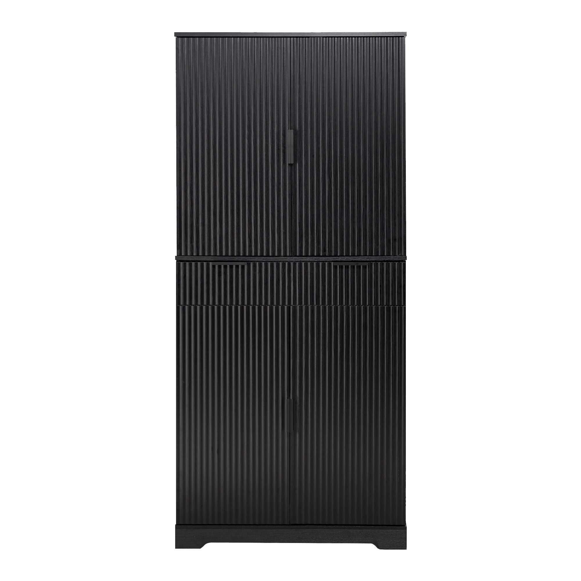 Fluted Kitchen Pantry Cabinet With 3 Keyboard Drawers &amp; 6 Adjustable Door Shelves