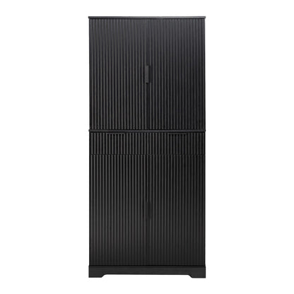 Fluted Kitchen Pantry Cabinet With 3 Keyboard Drawers &amp; 6 Adjustable Door Shelves