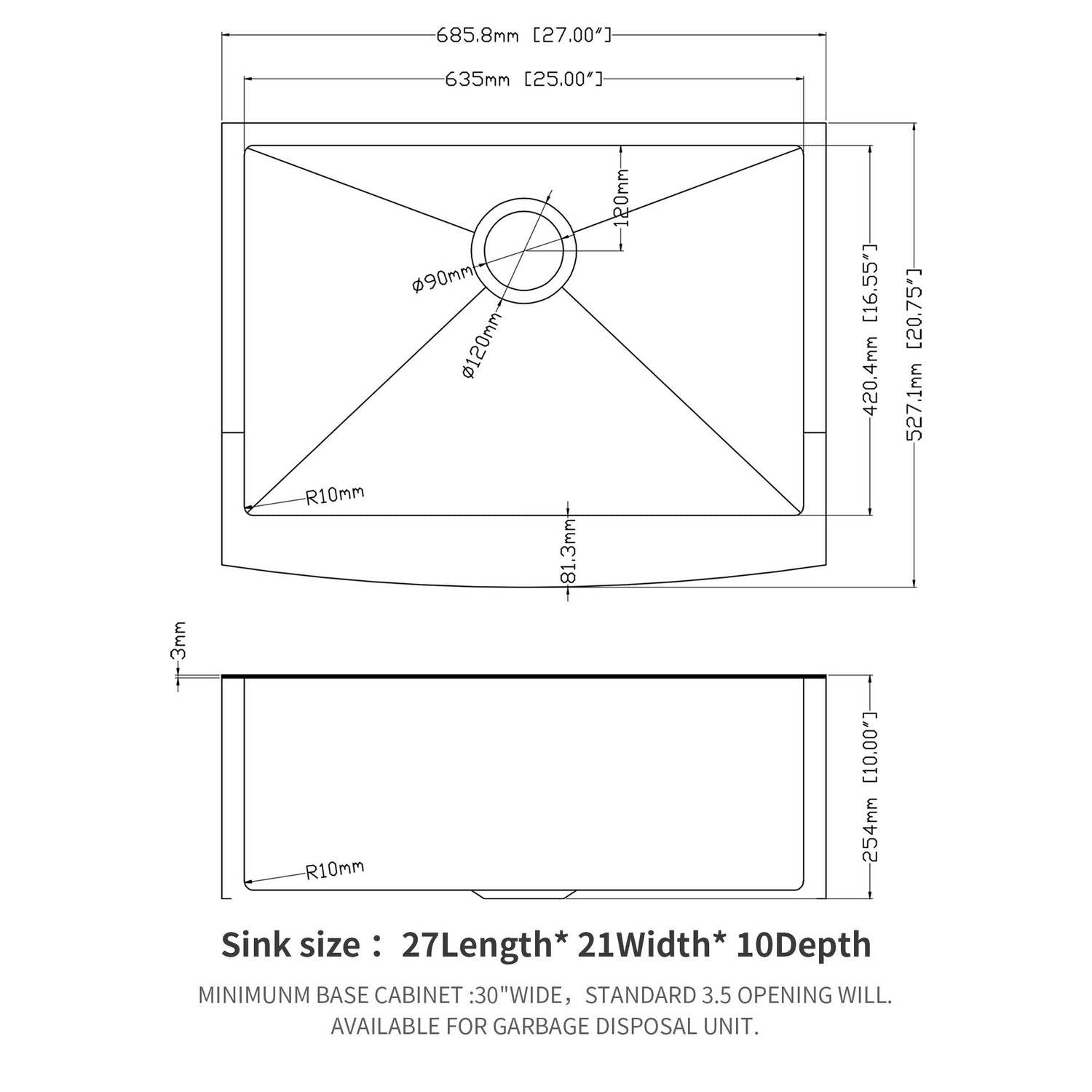 Farmhouse Kitchen Sink, Stainless Steel, Apron Front