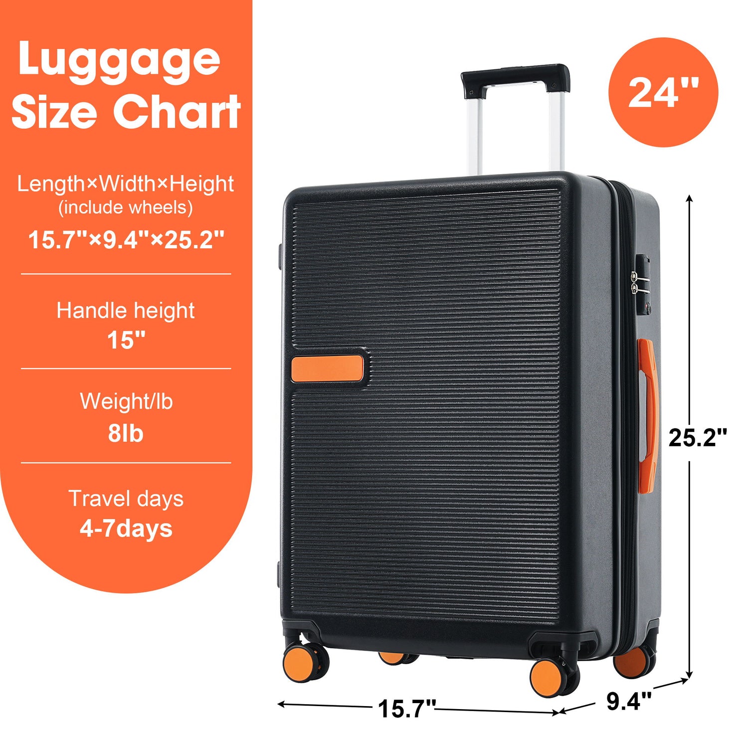 Contrast Color Hardshell Luggage 24&quot; Expandable Spinner Suitcase With Tsa Lock Lightweight