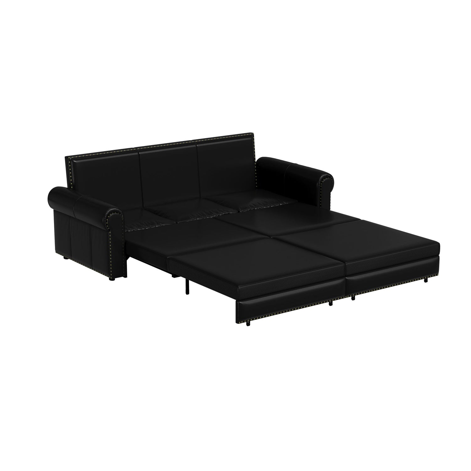 3 In 1 Convertible Sleeper Sofa With Nailhead Trim &amp; Rolled Arm