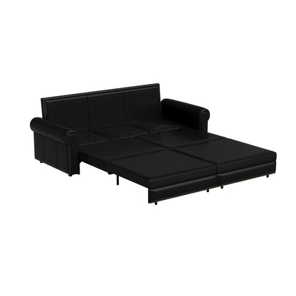 3 In 1 Convertible Sleeper Sofa With Nailhead Trim &amp; Rolled Arm