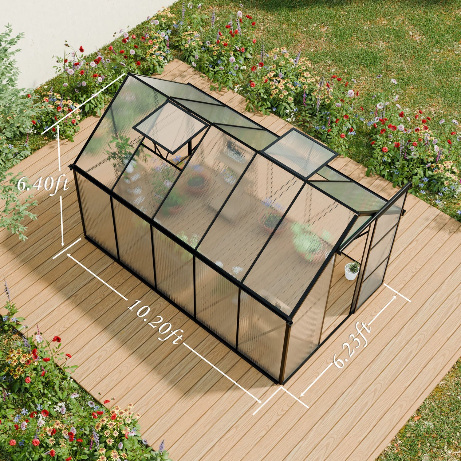 Polycarbonate house Raised Base And Anchor Aluminum Heavy Duty Walk-In houses For Outdoor Backyard In All Season