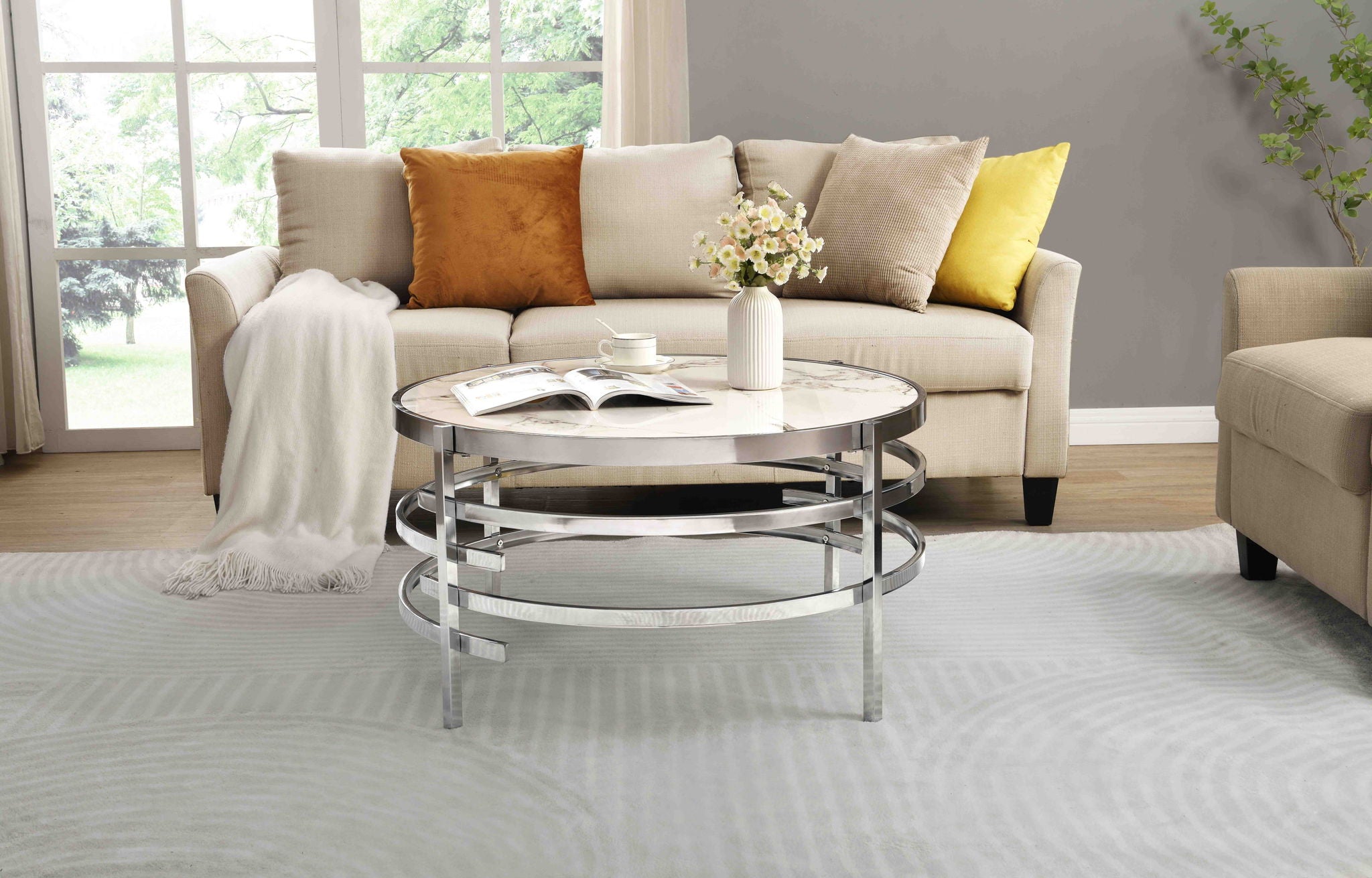 Elegant Round Table With Sintered Stone Top &amp; Sturdy Metal Frame