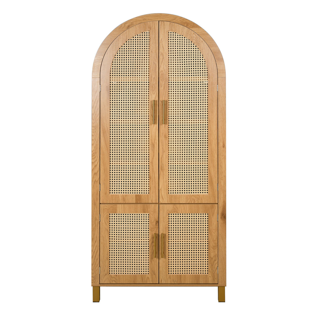 Tall Arched Cabinet With Rattan Doors &amp; Adjustable Shelves