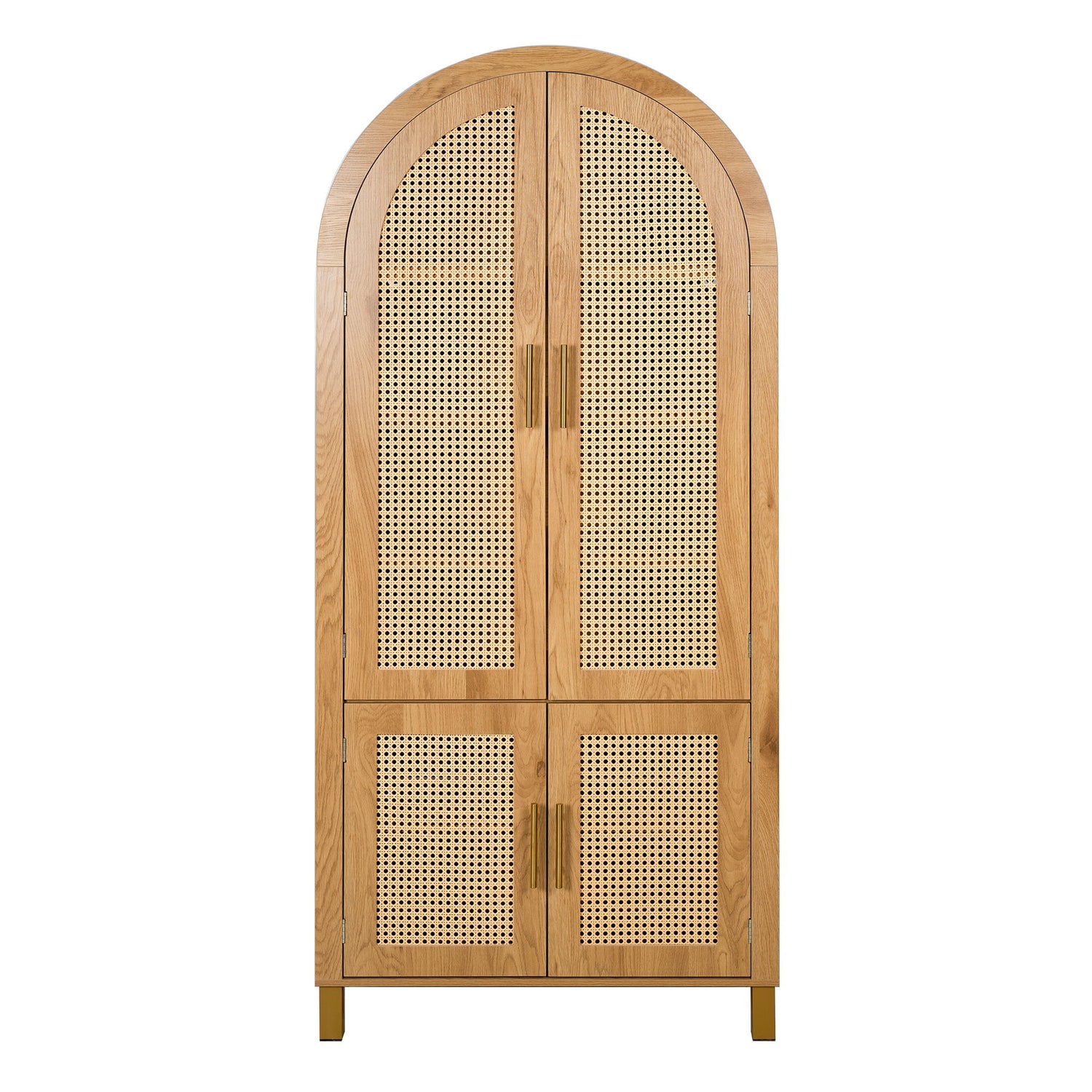 Tall Arched Cabinet With Rattan Doors &amp; Adjustable Shelves