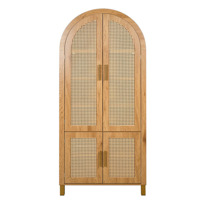 Tall Arched Cabinet With Rattan Doors &amp; Adjustable Shelves