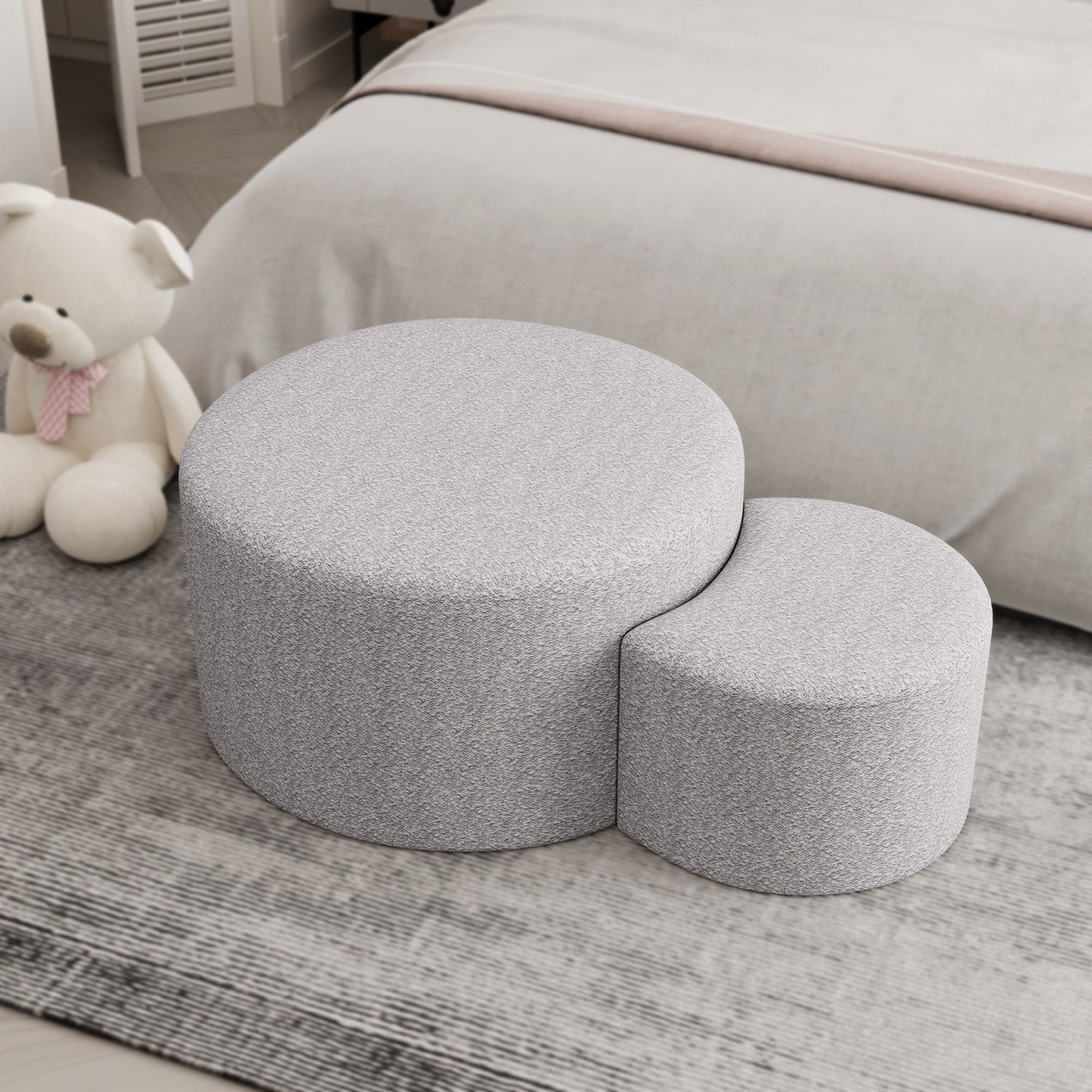 Upholstered Nesting Coffee Tables, Side Table, Footrest, Ottoman &amp; Seat For Living Room Bedroom Entryway Office (Set of 2) - Beige
