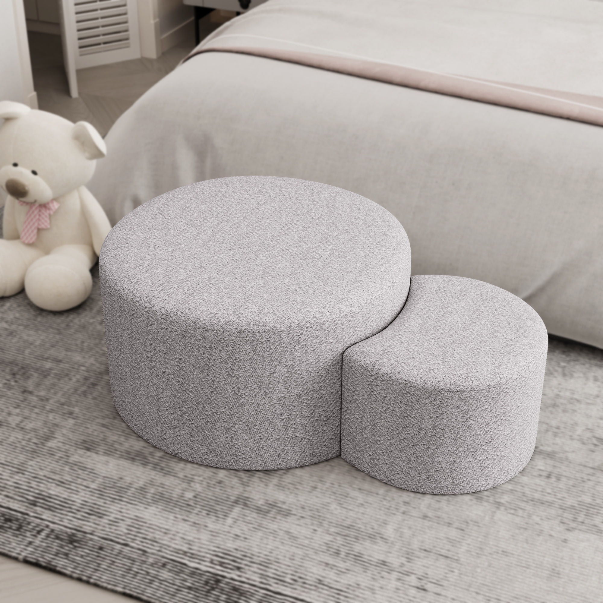 Upholstered Nesting Coffee Tables, Side Table, Footrest, Ottoman &amp; Seat For Living Room Bedroom Entryway Office (Set of 2) - Beige