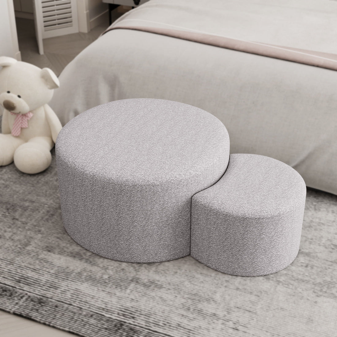 Upholstered Nesting Coffee Tables, Side Table, Footrest, Ottoman &amp; Seat For Living Room Bedroom Entryway Office (Set of 2) - Beige