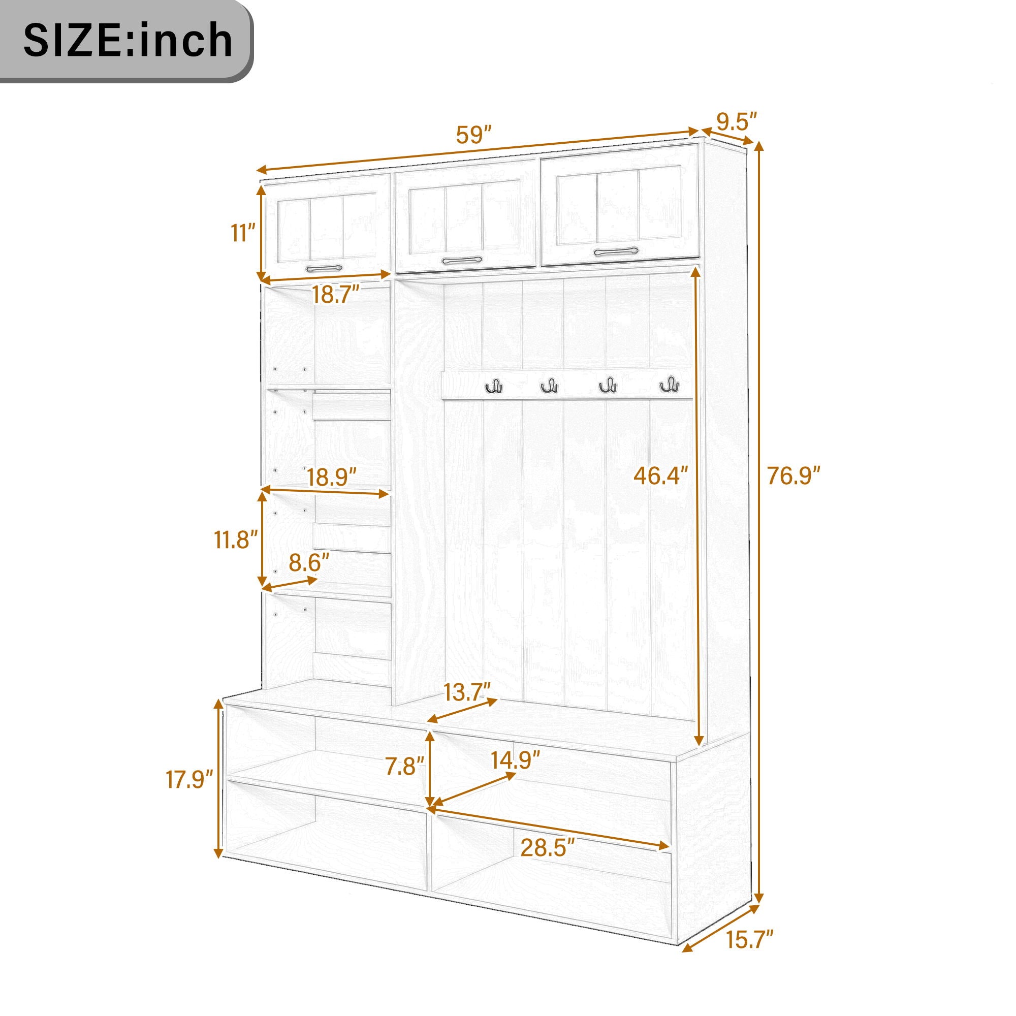 Farmhouse Hall Tree &amp; Bench And Shoe Storage