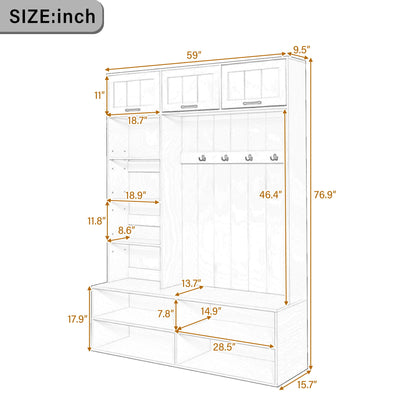Farmhouse Hall Tree &amp; Bench And Shoe Storage