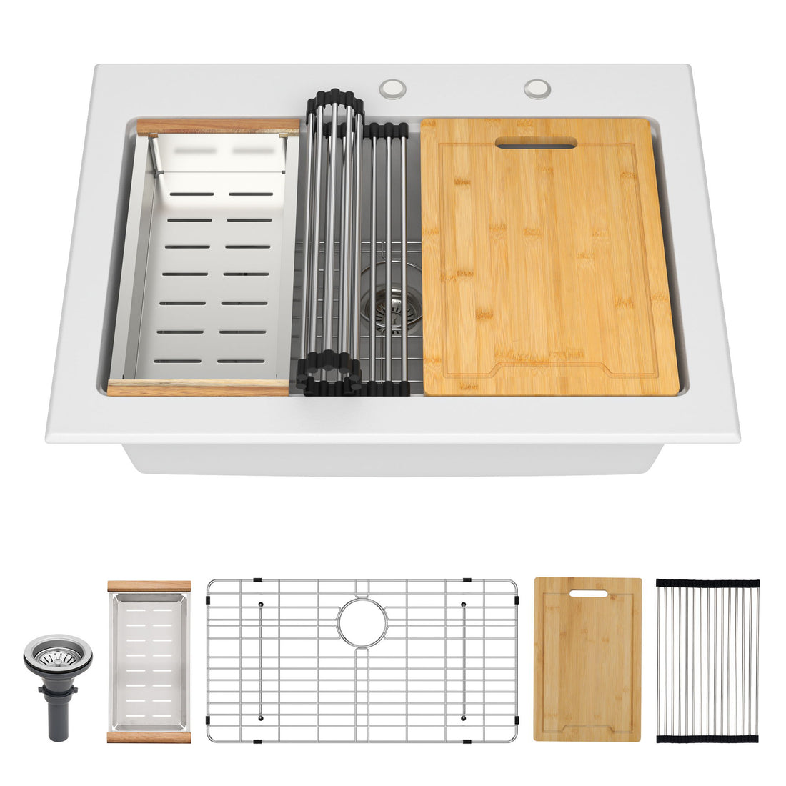 Quartz Kitchen Sink 30&quot; X 22&quot; Granite Composite Workstation Drop In Sink - White