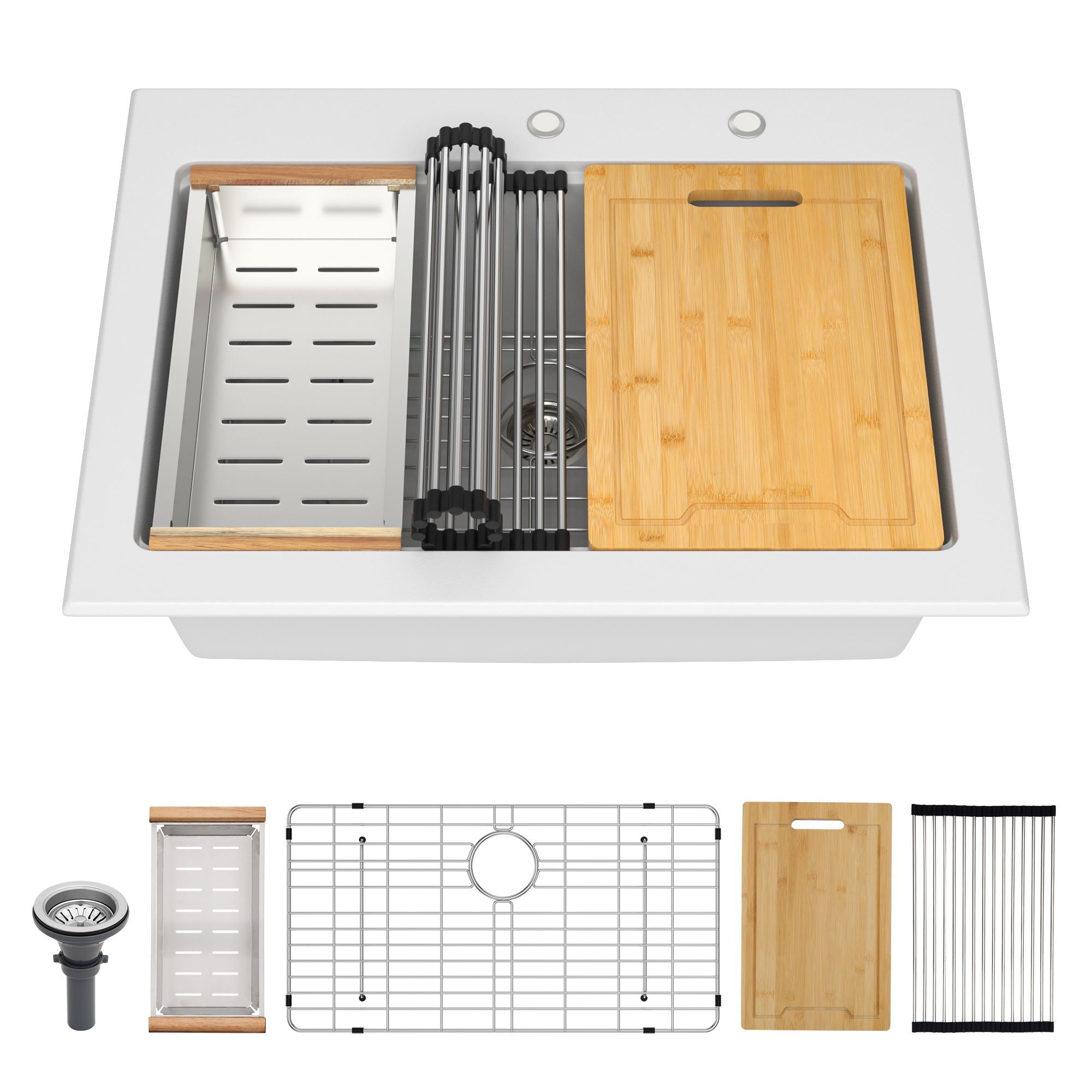 Quartz Kitchen Sink 30&quot; X 22&quot; Granite Composite Workstation Drop In Sink - White