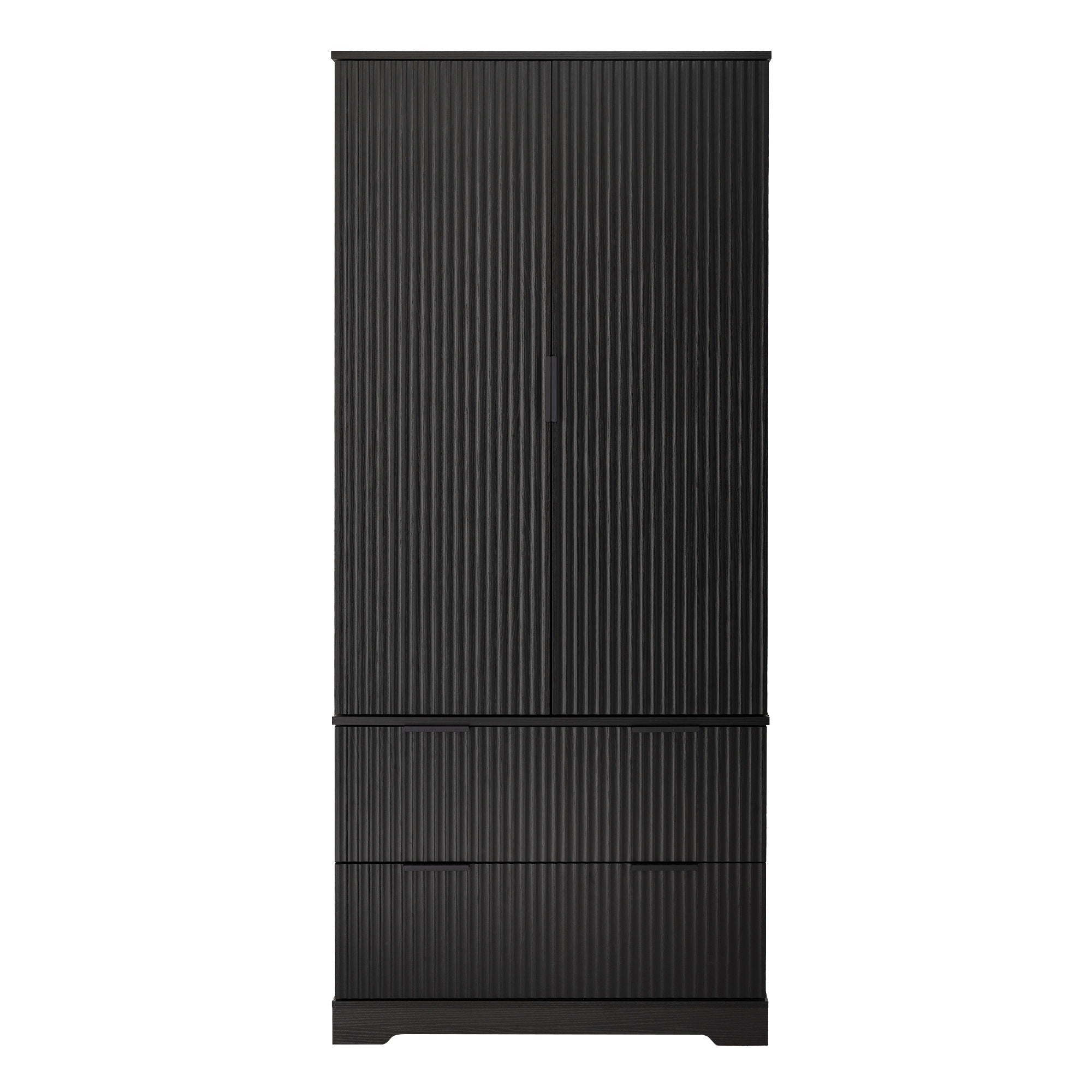 Fluted Kitchen Pantry Cabinet With 2 Large Drawers &amp; 8 Door Spice Rack