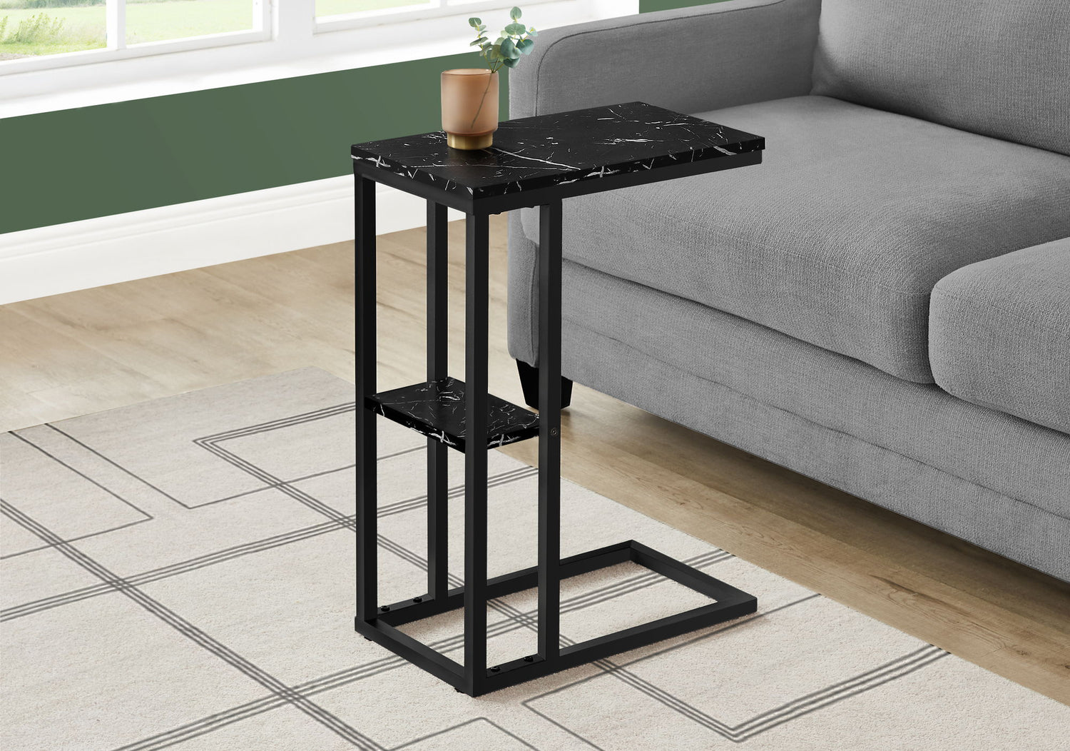Accent Table, C - Shaped, Marble Look Contemporary &amp; Modern Convenient Design
