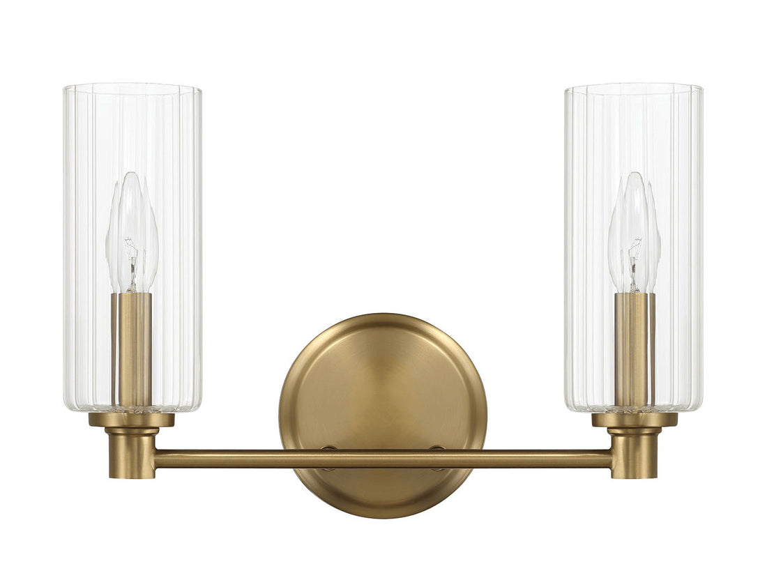 Regal - Double Light Vanity With Clear Ribbed Satin - Antique Brass / Clear
