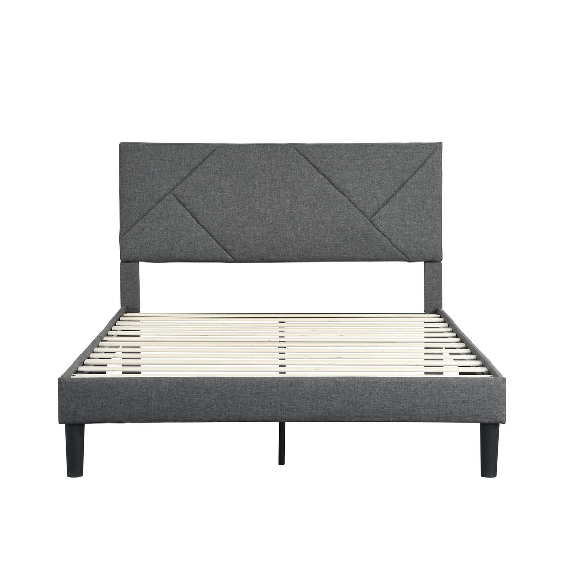 Upholstered Platform Bed Frame With Headboard, Wood Slat Support