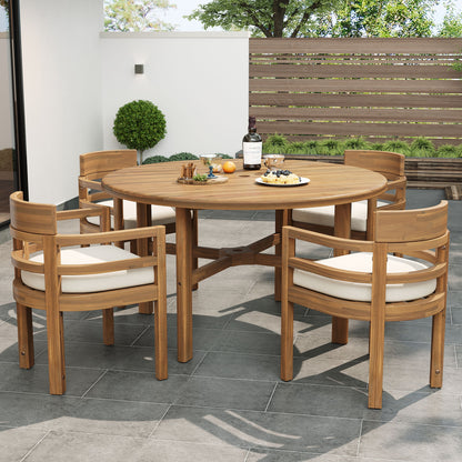 5 Piece Round Patio Table &amp; Cushioned Armrest Chairs, Outdoor Dining Set With Umbrella Hole