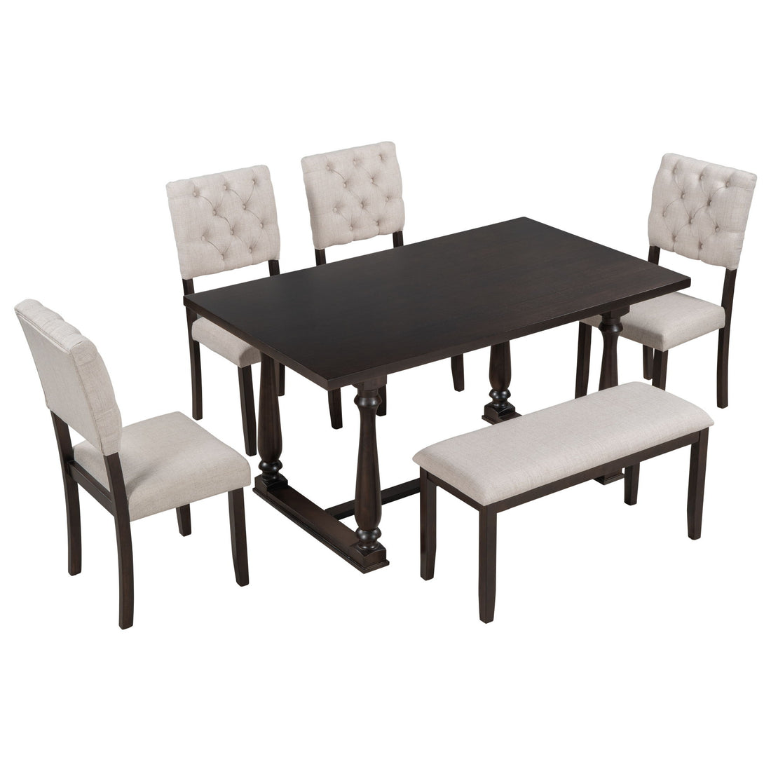 6 Piece Dining Table And Chair Set With Special-Shaped Legs And Foam-Covered Seat Backs&amp;Cushions For Dining Room
