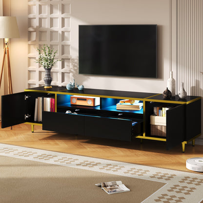 TV Stand For TVs Up To 80&quot;, Entertainment Center With 2 Shelves And LED Lights
