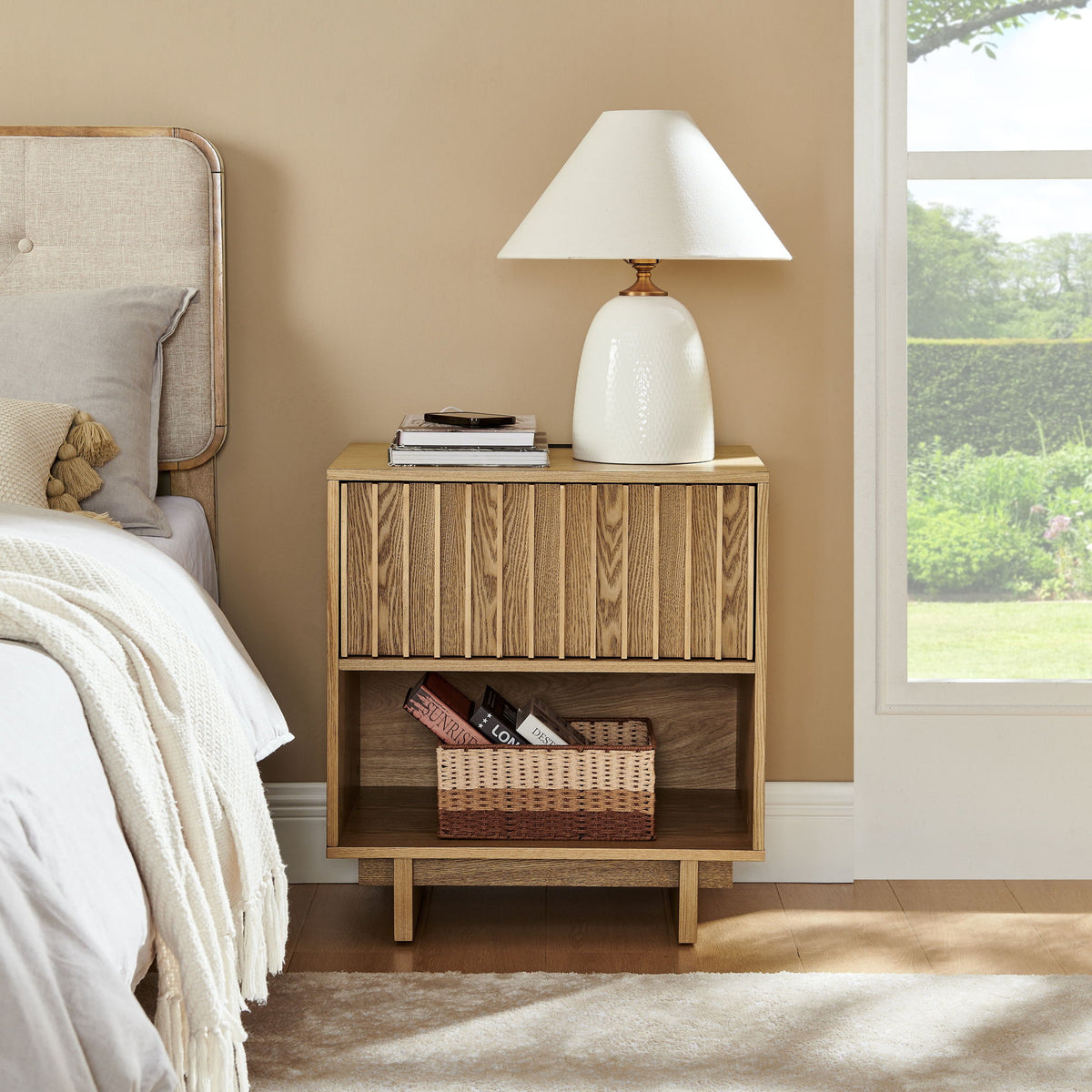 Nightstand With Hidden Charging Station USB Ports &amp; Outlet Hole