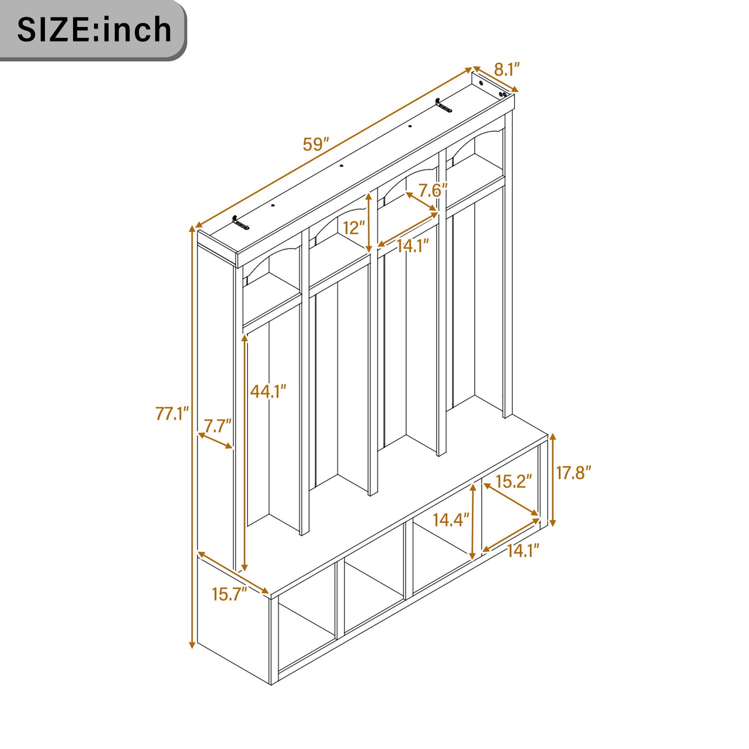 Entryway Hall Tree With Bench, 4 Hooks &amp; Open Storage Space