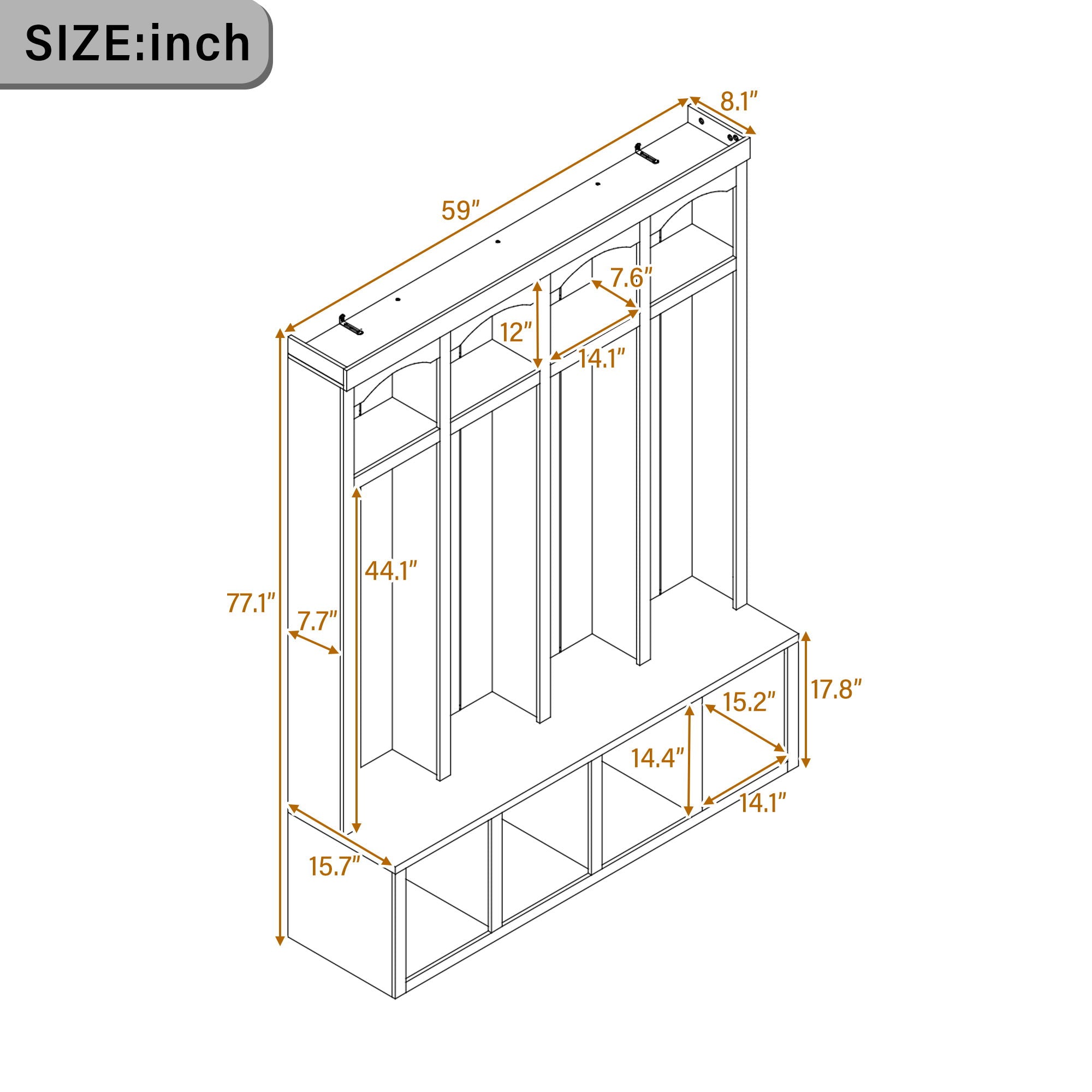 Entryway Hall Tree With Bench, 4 Hooks &amp; Open Storage Space