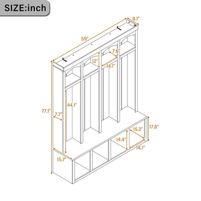 Entryway Hall Tree With Bench, 4 Hooks &amp; Open Storage Space
