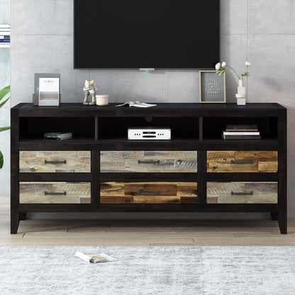 Retro Distressed Wooden TV Stand For TVs Up To 65&quot;, Entertainment Center Media Console With 6 Drawers And 3 Shelves For Living Room