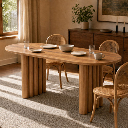 Oval Dining Table With Cylindrical Legs - Brown