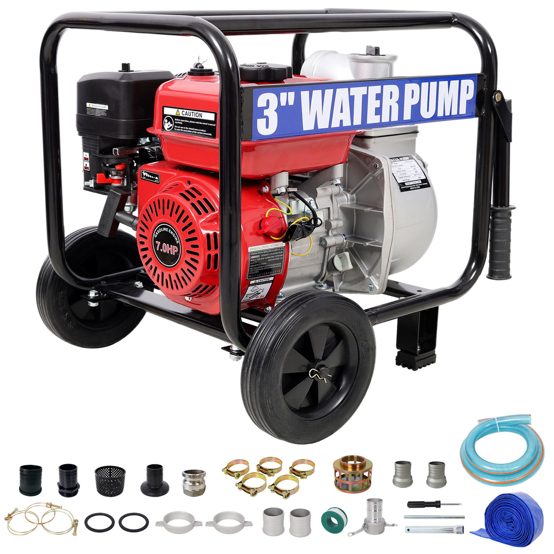 Gas Engine Powered Water Pump 3&quot; Inlet &amp; Outlet 7Hp 212Cc Epa Certified With Wheels And Handle - Black / Red
