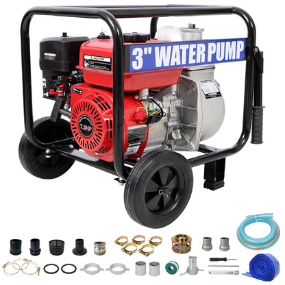 Gas Engine Powered Water Pump 3&quot; Inlet &amp; Outlet 7Hp 212Cc Epa Certified With Wheels And Handle - Black / Red