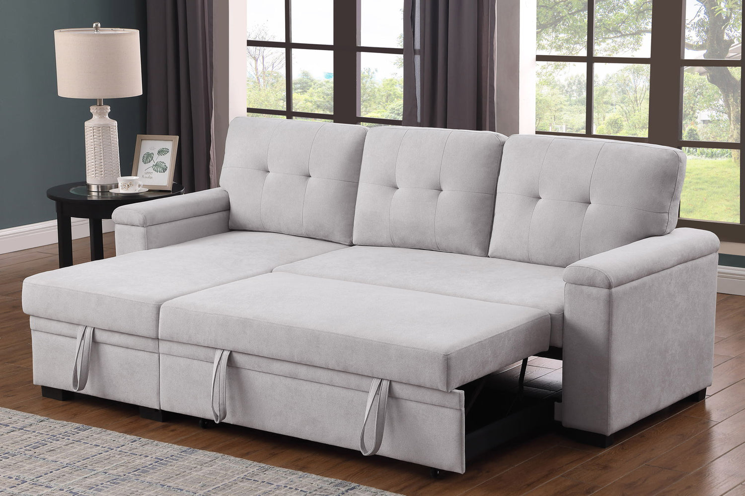 Lucca II - 84.5&quot;W Reversible Sleeper Sectional Sofa with Storage Chaise