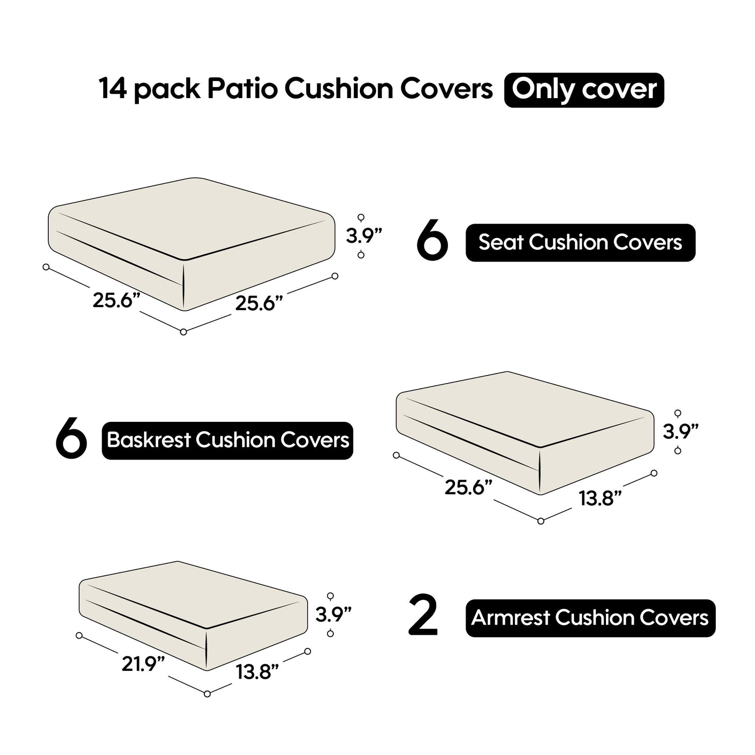 Cushion Covers For 7 Piece Wicker Sectional Sofa, 14 Pack Seat And Back Slipcovers With Zipper