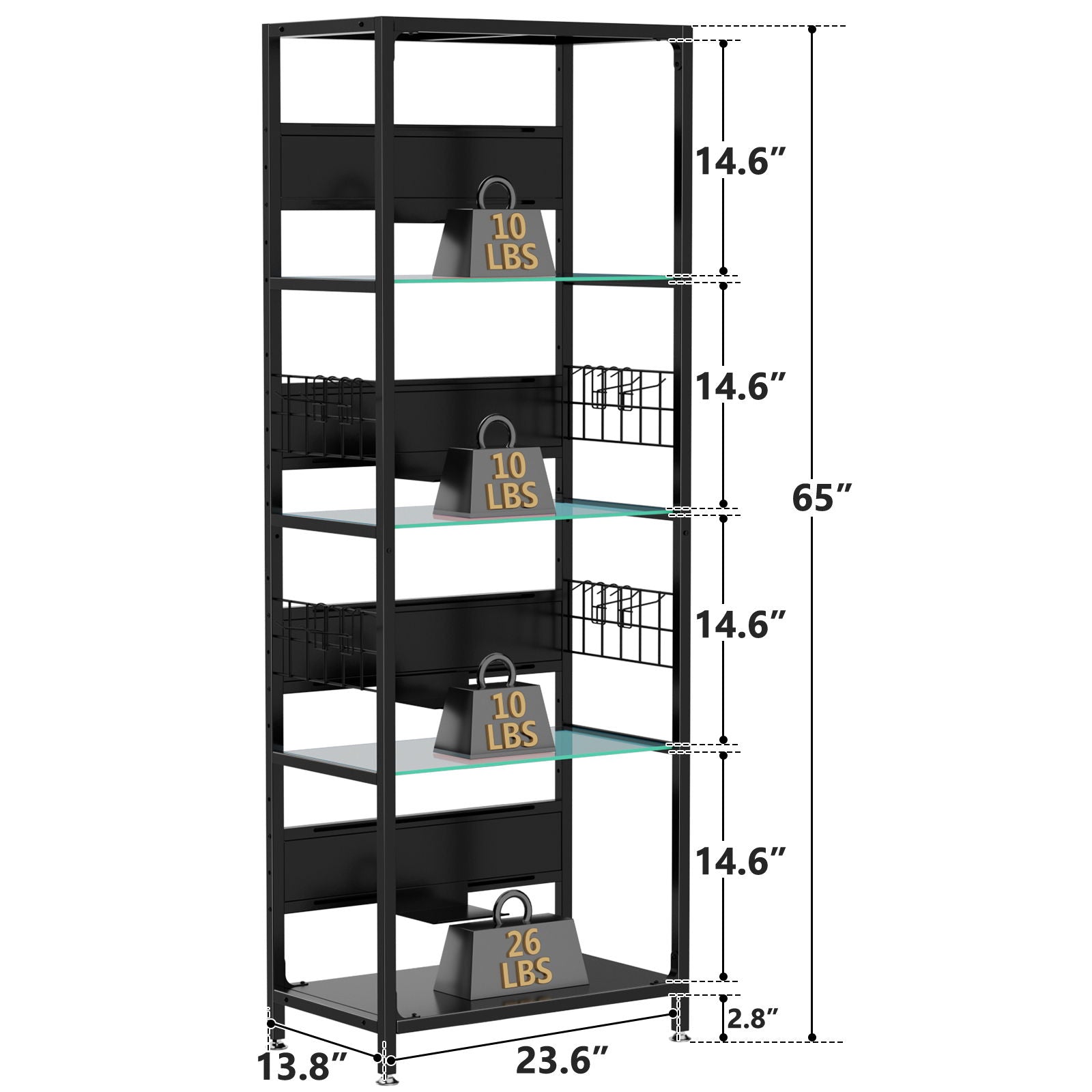 4 Tier Display Shelf With RGB Lights, LED Lighted Curio Cabinet With Adjustable Storage Box &amp; Hooks - Black