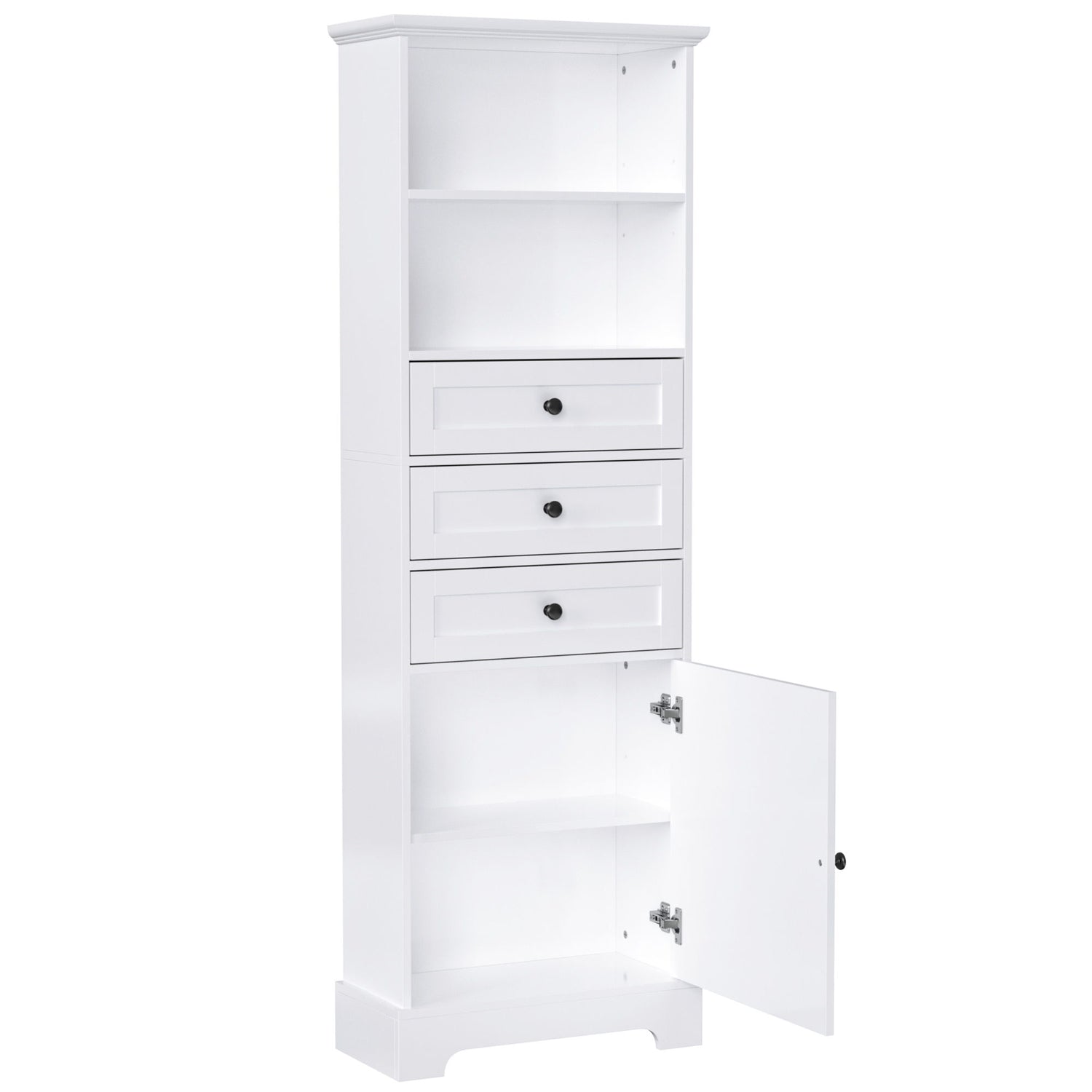 Tall Storage Cabinet With 3 Drawers And Adjustable Shelves For Bathroom