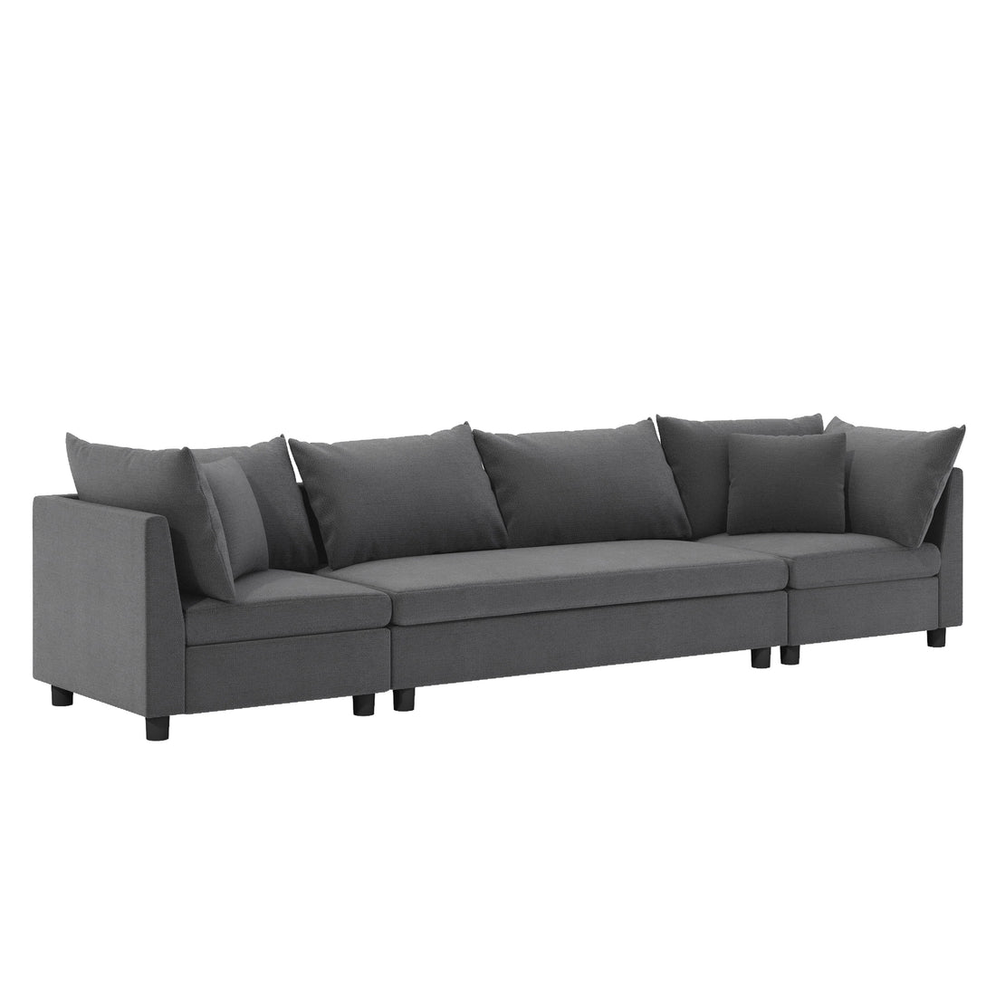 Modern Modular Sectional Oversized 4 Seat Couch Set &amp; 4 Pillows, Minimalist Style Wide Seat Comfy Sofa - Gray