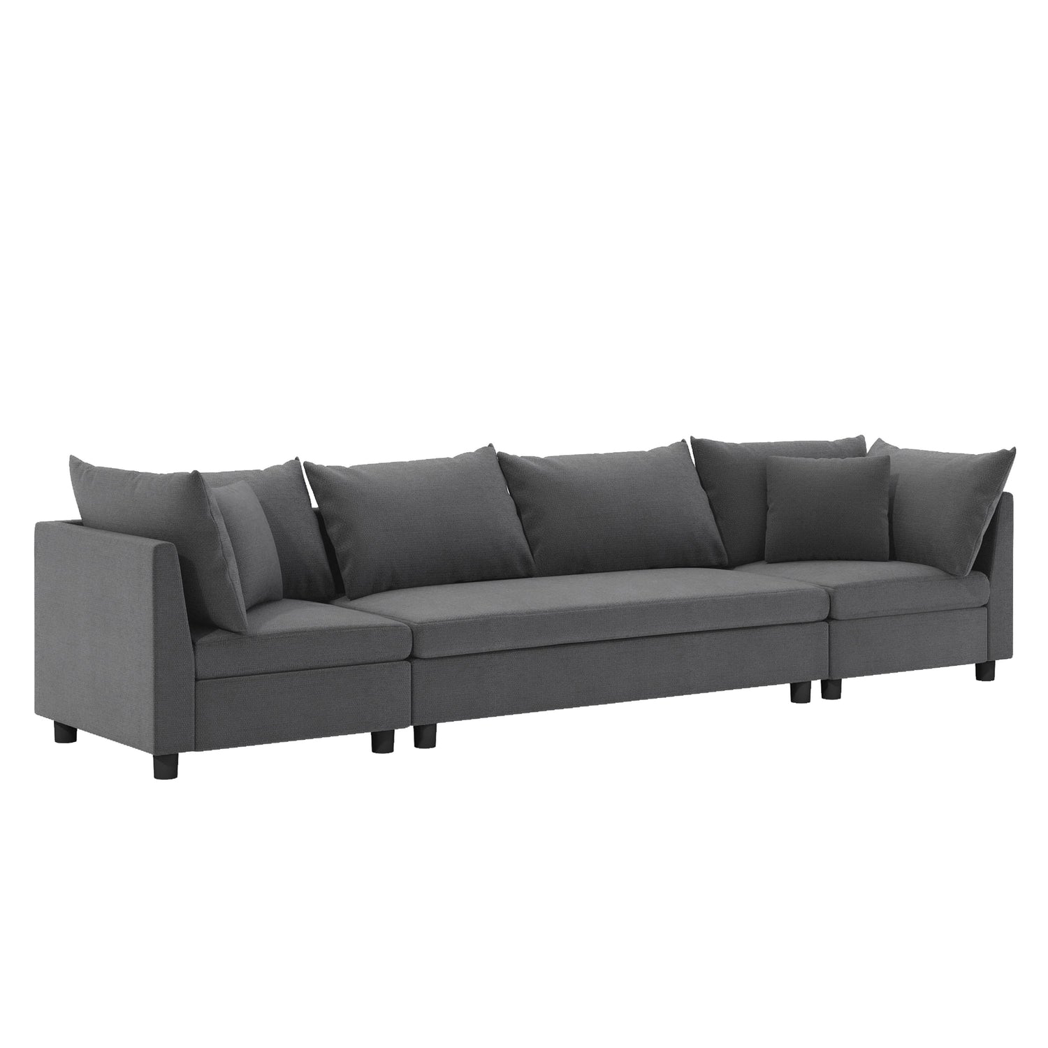 Modern Modular Sectional Oversized 4 Seat Couch Set &amp; 4 Pillows, Minimalist Style Wide Seat Comfy Sofa - Gray