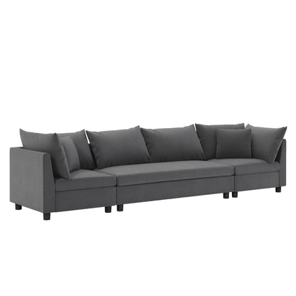 Modern Modular Sectional Oversized 4 Seat Couch Set &amp; 4 Pillows, Minimalist Style Wide Seat Comfy Sofa - Gray