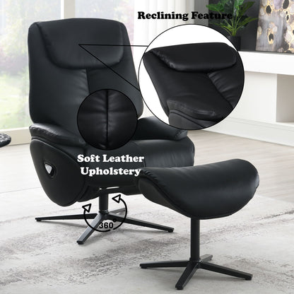 Labotina - Top Grain Leather Accent Chair With Swivel &amp; Ottoman - Black