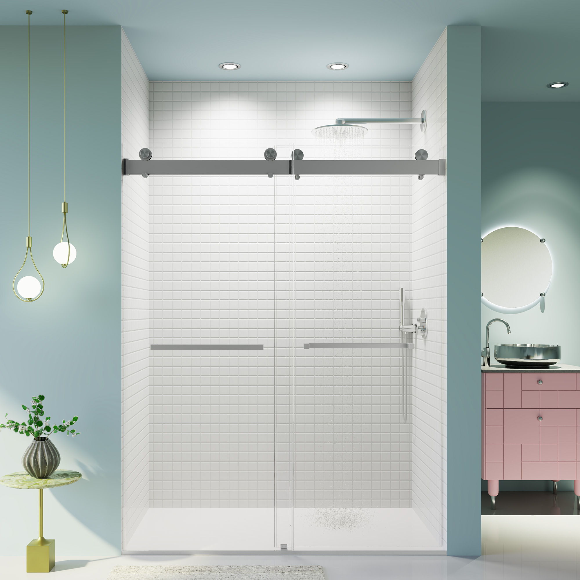 Frameless Double Sliding Soft-Close Shower Door, 3 / 8&quot; (10Mm) Thick SGCC Tempered Glass Door, Matte