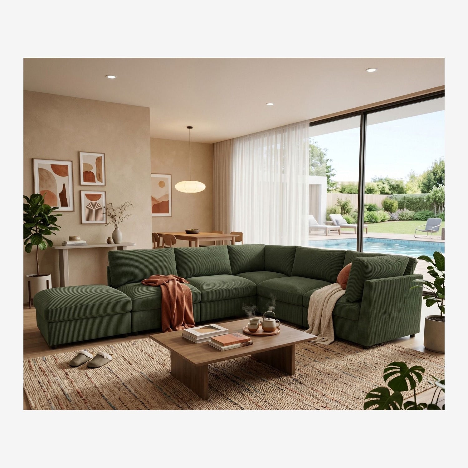 Reversible Modular Sectional &amp; Custom Configuration And Premium Upholstery - Dark Green